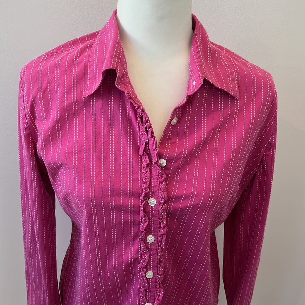 Lilly Pulitzer Women's Long Sleeve Button Front Ruffle Shirt Size 8 - Picture 2 of 6
